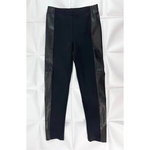 St John Womens Sz 4 Black 100% Leather Tuxedo Stripe Panel Ponte Wool s Pants